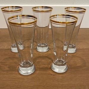 Vintage Gold Rim Pilsner Glasses set of 5